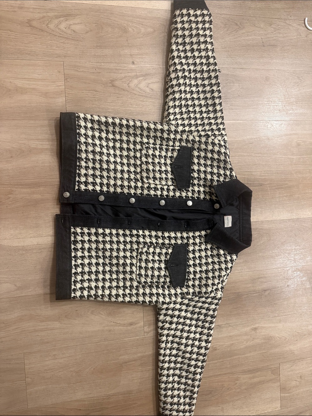 Black & Cream Houndstooth Knit Blazer Jacket